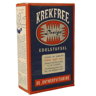 fotobewerking in Photoshop van originele foto van een crackfree verpakking uit de jaren vijftig afkomstig van het museum Rotterdam fotobewerking van origineel doosje Krackfree uit de jaren 50 waarbij het woordeel crack is vervangen door Ka Ee Er Ka