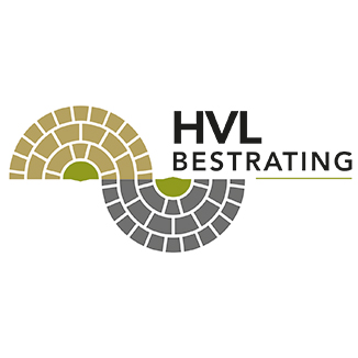 Logo voor HVL bestratingen Logo voor HVL bestrating met groen, grijs, zand en zwart