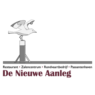 restyling van logo voor De Nieuwe Aanleg met illustratie van een zeemeeuw logo voor restaurant, haven en zalenbedrijf De Nieuwe Aanleg met een getekende zeemeeuw op een meerpaal