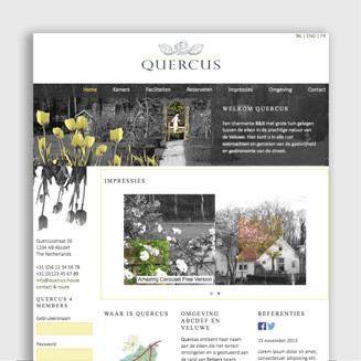 webdesign: homepage van B&B Quercus afbeelding van de homepagina van bed and breakfast Quercus