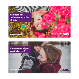 Social media posts voor LinkedIn, Twitter, Facebook voor SNS Franchise, Krekwerk. Social media uitingen van Krekwerk voor SNS Franchise