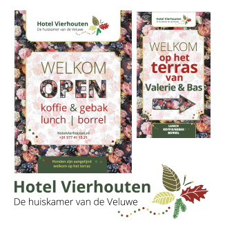 Diverse ontwerpen waaronder borden aan de weg en logo redesign voor Hotel Vierhouten, de huiskamer van de Veluwe. Krekwerk Diverse ontwerpen zoals borden aan de weg en logo redesign voor Hotel Vierhouten, de huiskamer van de Veluwe. Krekwerk