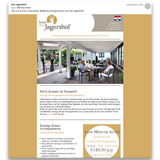 Maandelijkse Nieuwsbrief hotel Het Jagershof, Krekwerk Nieuwsbrief hotel Het Jagershof, Krekwerk