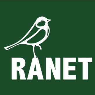 logo met koolmees diapositief concept logo voor een bedrijf met vette letters en erboven een illustratie van een koolmees in wit tegen donkergroene achtergrond